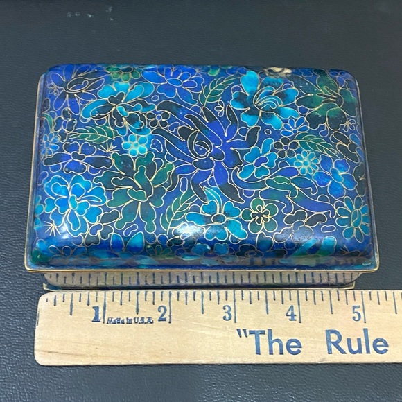 Vintage Chinese Cloisonne Blue Enamel Floral Hinged Trinket Box - Picture 6 of 16